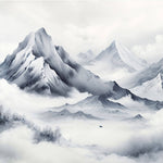 Tapet Zen Oriental cu munti inalti inzapeziti si ceata - WINTER PEAKS