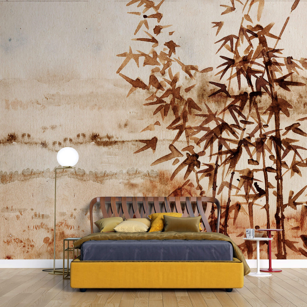 Tapet Zen Oriental cu pictura in stil papyrus - PAPYRUS LANDSCAPE