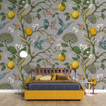 Tapet Zen Oriental cu lamai inflorit si pasari colorate - HUMMINGBIRD LEMON TREE
