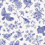 Tapet Zen Oriental cu pasari si crengute inflorite in nuante de albastru - BLUE BIRDS CHINOISERIE