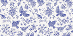 Tapet Zen Oriental cu pasari si crengute inflorite in nuante de albastru - BLUE BIRDS CHINOISERIE