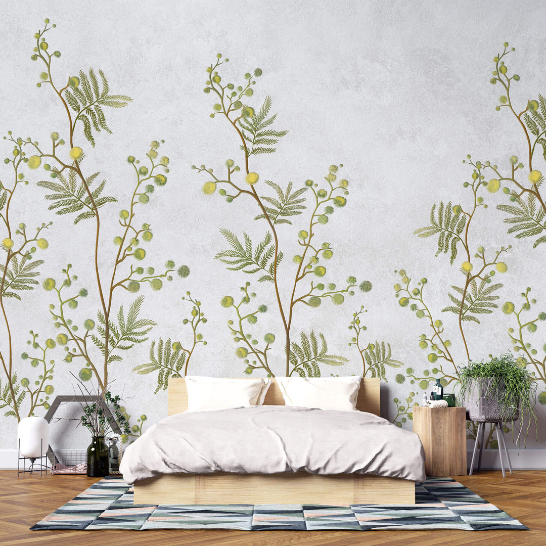 Tapet Zen Oriental cu copaci mimosa pe un fundal texturat - MIMOSA TREE