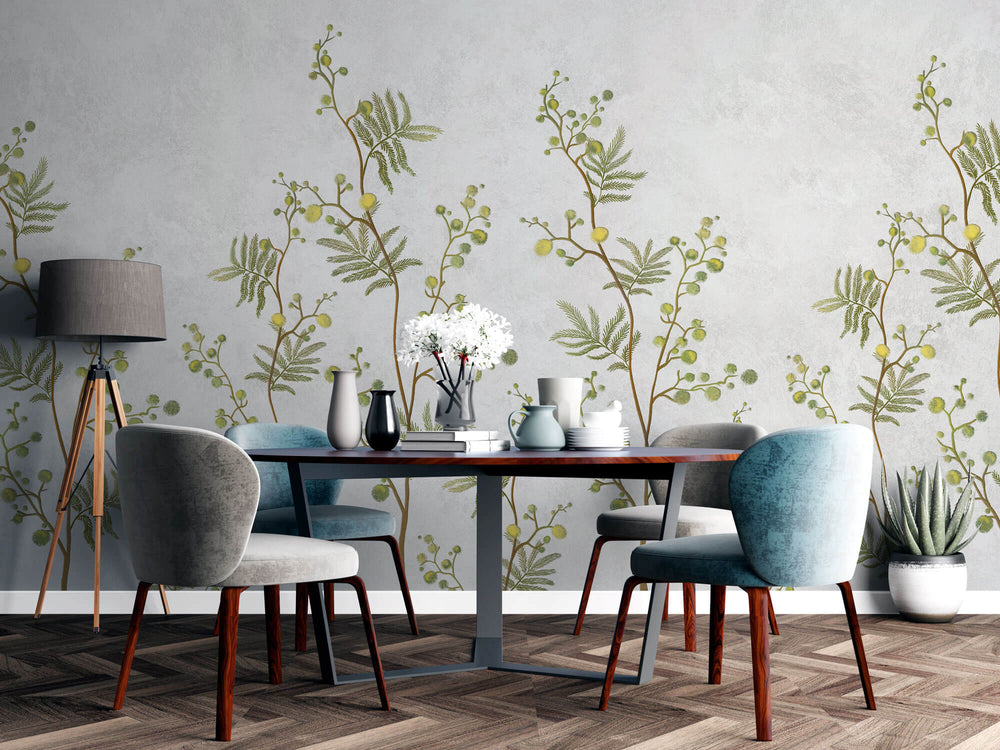 Tapet Zen Oriental cu copaci mimosa pe un fundal texturat - MIMOSA TREE