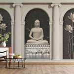 Tapet Zen Oriental cu coloane si statueta lui Buddha - STONE ARCHES BUDDHA
