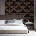 Tapet Zen Oriental cu pasari orientale in nuante maronii - BRASSY EGRETE PATTERN