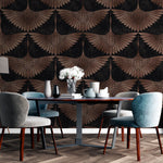 Tapet Zen Oriental cu pasari orientale in nuante maronii - BRASSY EGRETE PATTERN