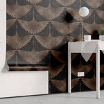 Tapet Zen Oriental cu pasari orientale in nuante maronii - BRASSY EGRETE PATTERN