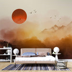 Tapet Zen Oriental cu peisaj montan de apus - BLOOD MOON DUSK