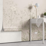 Tapet Zen Oriental cu gradina inflorita in stil chinoiserie in nuante de roz pal - LIGHT PINK CHINOISERIE
