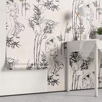 Tapet Zen Oriental cu geishe si bambusi in alb negru - GREY GEISHA