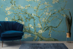 Tapet Zen Oriental cu copac inflorit pictat cu fundal albastru - BLUE TREE ORIENTAL