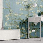 Tapet Zen Oriental cu copac inflorit pictat cu fundal albastru - BLUE TREE ORIENTAL