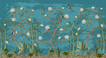 Tapet Zen Oriental cu copaci infloriti si pasari pe un fundal albastru - BLUE TREES CHINOISERIE
