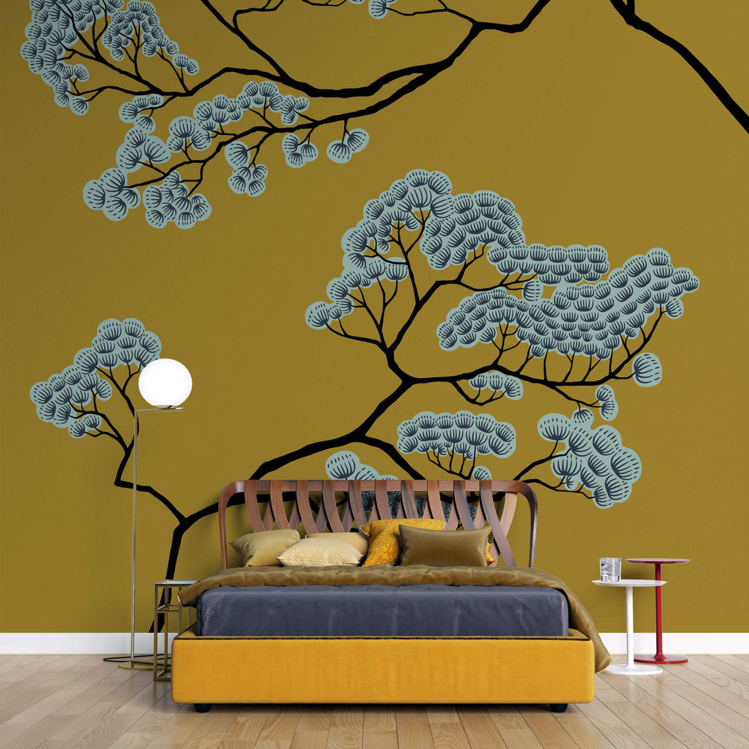 Tapet Zen Oriental cu copaci asiatici abstracti - JAPANESE BONSAI TREE