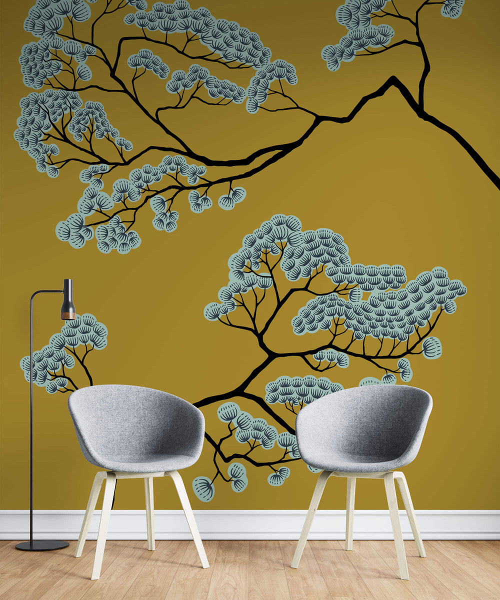 Tapet Zen Oriental cu copaci asiatici abstracti - JAPANESE BONSAI TREE