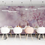 Tapet Zen Oriental cu ciresi infloriti si statueta lui Buddha - CHERRY BLOSSOM BUDDHA