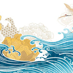 Tapet Zen Oriental cu ilustratie japoneza cu valuri si egrete - JAPANESE WAVES