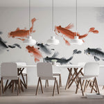 Tapet Zen Oriental cu pesti crap in nuante de rosu si negru - CARP POND