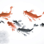 Tapet Zen Oriental cu pesti crap in nuante de rosu si negru - CARP POND