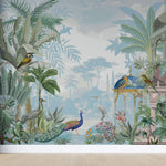 Tapet Zen Oriental cu pasari orientale si templu indian - BIRDS SCENERY