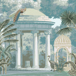 Tapet Zen Oriental cu cupole de piatra si pauni - BLUE ORIENTAL GARDEN