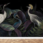 Tapet Zen Oriental cu cocori pauni si vegetatie intunecata - ORIENTAL BIRDS NIGHT