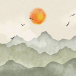 Tapet Zen Oriental cu munti verzi si apus - GREEN MOUNTAINS SUNSET