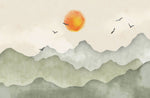 Tapet Zen Oriental cu munti verzi si apus - GREEN MOUNTAINS SUNSET