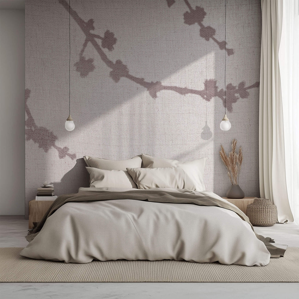 Tapet Zen Oriental cu umbre de cires pe material textil - LINEN SHADOWS
