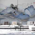 Tapet Zen Oriental cu peisaj abstract montan si elemente asiatice - WAVY LANDSCAPE