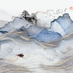 Tapet Zen Oriental cu peisaj abstract montan si elemente asiatice - WAVY LANDSCAPE
