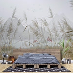 Tapet Zen Oriental cu peisaj montan cu flamingo si vegetatie - SEA GRASS FLAMINGO
