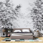 Tapet Zen Oriental cu bambusi negri inalti - BLACK INK BAMBOO