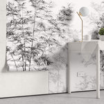 Tapet Zen Oriental cu bambusi negri inalti - BLACK INK BAMBOO