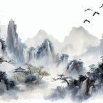 Tapet Zen Oriental cu peisaj abstrac asiatic cu textura neclara - HIDDEN MOUNTAIN TEMPLE