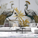 Tapet Zen Oriental cu pauni imperiali aurii - GOLDEN PEACOCKS