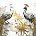 Tapet Zen Oriental cu pauni imperiali aurii - GOLDEN PEACOCKS