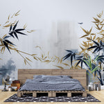 Tapet Zen Oriental cu bambusi albastri si bej - SERENE BAMBOO