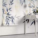 Tapet Zen Oriental cu bambus albastru - GOLD BRANCH BAMBOO