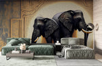 Tapet Zen Oriental cu elefanti ilustrati in textura abstracta - OIL PAINTED ELEPHANTS