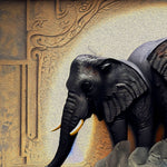 Tapet Zen Oriental cu elefanti ilustrati in textura abstracta - OIL PAINTED ELEPHANTS