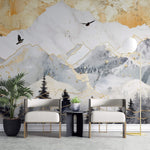 Tapet Zen Oriental cu munti cu insertii aurii - GOLDEN SKY MOUNTAINS