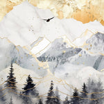 Tapet Zen Oriental cu munti cu insertii aurii - GOLDEN SKY MOUNTAINS