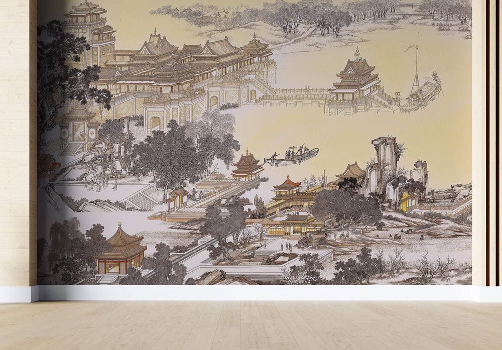 Tapet Zen Oriental cu asezare chinezeasca traditionala - CHINESE ANCIENT VILLAGE