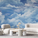 Tapet Zen Oriental cu nori albi pe cerul albastru - SERENE CLOUDS