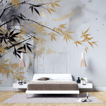Tapet Zen Oriental cu bambus pictat cu insertii aurii - ARTSY BAMBOO