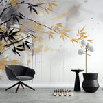 Tapet Zen Oriental cu bambus pictat cu insertii aurii - ARTSY BAMBOO