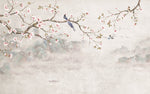 Tapet Zen Oriental cu magnolie roz inflorita si pasari - CHINOISERIE DECO WALL