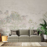 Tapet Zen Oriental cu bambus verde pe fundal texturat crem - ZEN PLASTER WALL