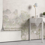 Tapet Zen Oriental cu bambus verde pe fundal texturat crem - ZEN PLASTER WALL
